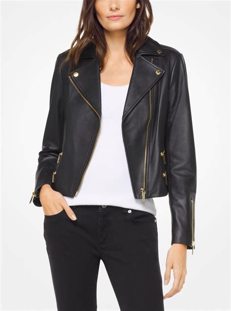 michael kors biker leather jacket|Michael Kors black leather jacket.